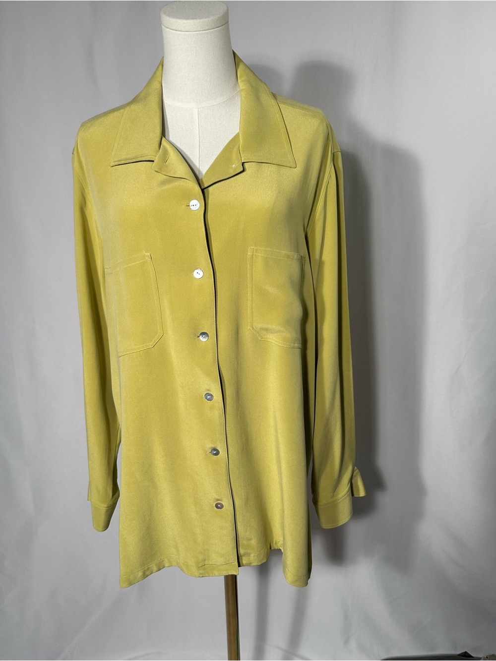 Chico's Chartreuse Button-Front Silk Blouse